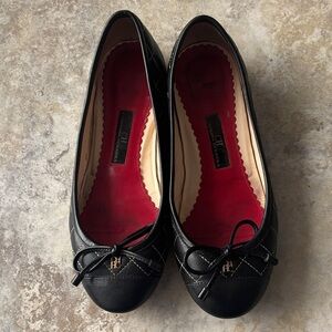 Carolina Herrera Black Quilted Leather Ballet Flats with Red Insole